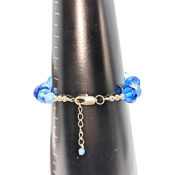 Shades of Blue Faceted Crystal Silver Tone Floral Beaded Bracelet - Picture 5 of 5
